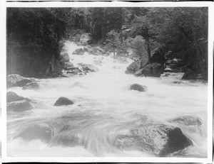 The rapids of the Merced River at Happy Isle in Yosemite National Park, 1900-1930