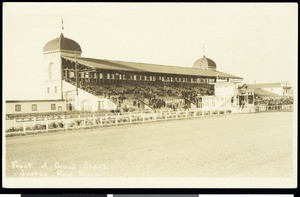 A front view of Juarez Race Track Grand Stand, ca.1900