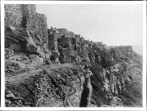 View of the outer wall of the Hopi Indian pueblo of Walpi (Walpai), Arizona, ca.1898