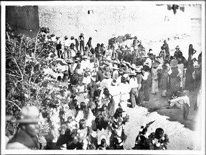 Chorus of singers at the Sun Dance, Acoma Pueblo, ca.1900