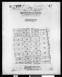 Hand-drawn plot map of the town of Compton, ca.1885