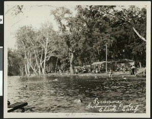 People in Sycamore swimming pool located in the 2400-acre Bidwell Park in Chico, ca.1930