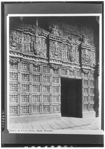Detail view of an exterior wall on the Mayan Theater, ca.1925