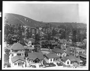 Residential area dotted with oil wells, ca.1926