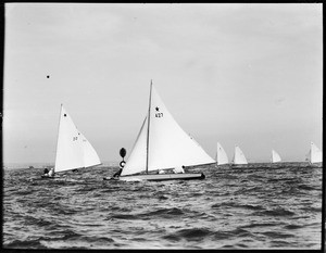 View of a sailboat and small boat on the ocean, Long Beach