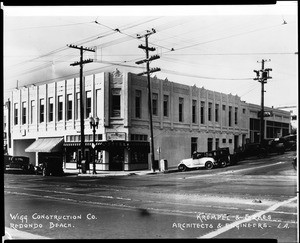 Exterior view of the Wigg Construction Company office building on the corner of Pacific Avenue and Emerald Street, Redondo Beach, ca.1926