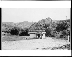 Exterior view of the "Independence" tract office, ca.1925