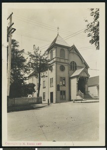 Exterior view of a Methodist church in Nevada City, 1907