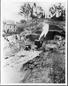 Pacific Electric Railway subway tunnel under construction at First Street and Glendale Boulevard, Los Angeles, 1926