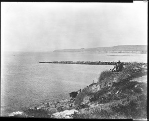 Entrance to the San Pedro Harbor from Dead Man's Island looking north toward Pt. Fermin, ca.1900