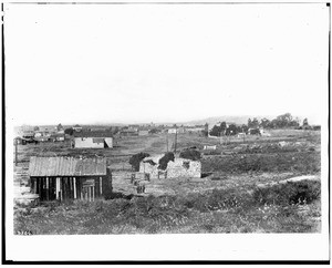 View of old town San Diego, showing the ruins of the old jail and the mission church, ca.1906