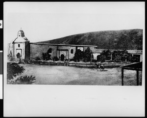 Painting of the Plaza Church, Los Angeles, 1857