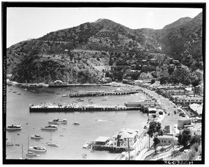 View of the town of Avalon and Avalon Harbor on Santa Catalina Island, from the north, ca.1900