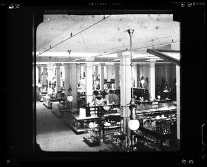 Interior view of the Ville de Paris shop, located between Broadway, Hill Street, Second Street, and Third Street