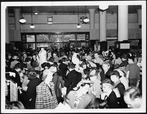 Interior view of the May Company Department Store, looking east toward the Broadway entrance, March 1, 1942