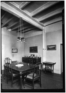 Interior view of a dining room in Colonel Purcell's adobe house in San Gabriel, June 4, 1930