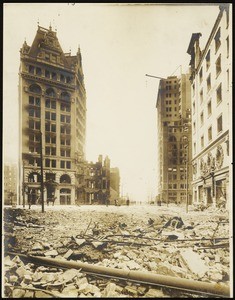 San Francisco earthquake damage, showing Kearney Street from 3rd and Market Street, 1906