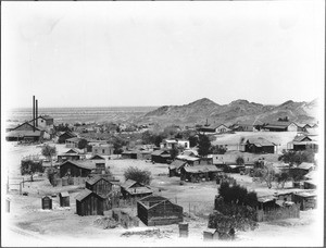 Panoramic view of a desert mining town on the Colorado River--Hedges, ca.1905