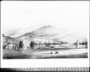 Drawing of Mission San Buenaventura taken from Alfred Robinson's book, "Life in California", California, ca.1839