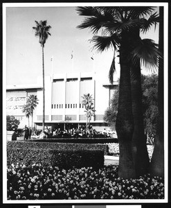 A front view of the entrance to Santa Anita Racetrack, Arcadia, 1957