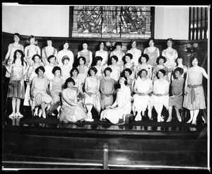 Group portrait of America's Bird Whistling Chorus at the Hollenbeck Home, July 9, 1926