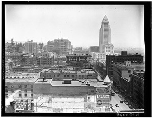 Panoramic view of downtown Los Angeles, showing City Hall in background, ca.1928-1930