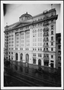 Exterior view of the Trinity Auditorium across from Pershing Square, ca.1910-1919