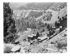 Birdseye view of Rich Bar on the Feather River in northern California, ca.1930