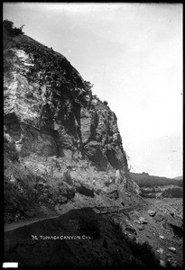 Road running along the base of a cliff in Topanga Canyon, ca.1915
