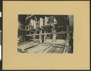Interior view of the Murchie Straits(?) Starch Mill in Nevada City, 1905
