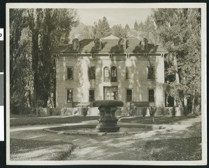 Exterior view of the mansion of Sandy Bowers, Carson City, Nevada, ca.1935