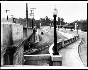 View of the Hyperion Avenue viaduct in Glendale, looking west, showing Glendale Boulevard