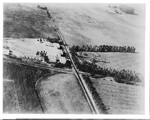 Aerial view looking northeast at the Page Military Academy, Los Angeles