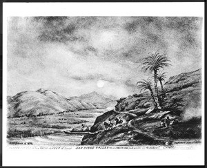 Drawing by Edward Vischer depicting Indian hovels at the Palm Group of Lower San Diego Valley, ca.1874