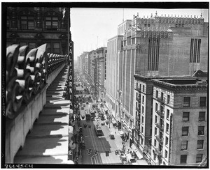 View down a street in Los Angeles as viewed from atop a building, ca.1945