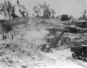 First Street Entrance to the Pacific Electric Subway Tunnel under construction between First Street and Glendale Boulevard, ca.1926