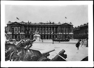 Captured German artillery on display in a Paris square, ca.1915