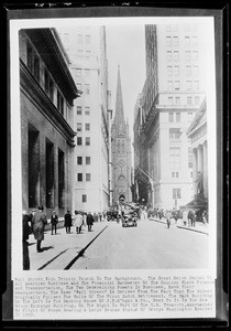 Wall Street with the Trinity Church in the background, New York City, 1927