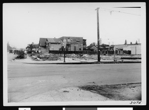 View of houses near an empty lot in Los Angeles