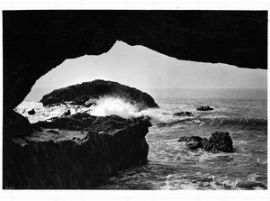 View from a cave at Cave Landing, near Avila Beach, San Luis Obispo County, California, ca.1900