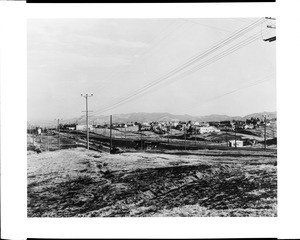 View of Santa Monica Boulevard looking northeast, showing Beverly Glen Boulevard, ca.1929