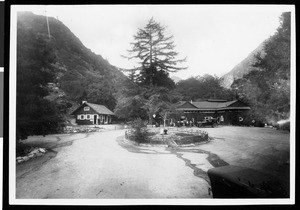 Exterior view of hotel buildings showing a lobby annex at Camp Baldy, ca.1930