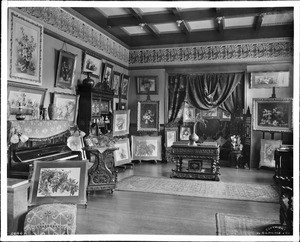 Interior view of the Paul deLongpre residence (and art studio) on Hollywood Boulevard & Cahuenga Avenue, Hollywood, ca.1905