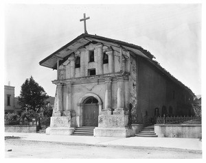 Exterior view of the Mission Francis de Asis (Dolores), showing a sidewalk, San Francisco, May 15, 1906