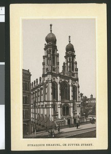 Drawing of the exterior of Synagogue Emanuel on Sutter Street in San Francisco, ca.1900