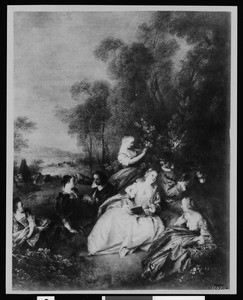 The painting "The Sylvan Fete" by Faber, depicting young men and women dallying in the forest