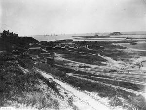 View of Timm's Point and the Timm's Point Hotel at the Port of Los Angeles, looking south, ca.1888