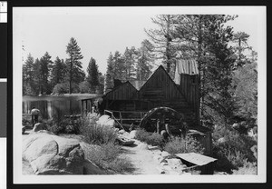 The wooden mill which was used in filming "The Trial of the Lonesome Pine" at Bartlett's Cedar Lake, ca.1950