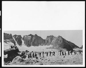 Mountain climbers at Palisade Glacier, ca.1900