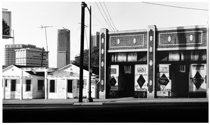 Buildings covered in grafitti on Sunset Boulevard, 1981